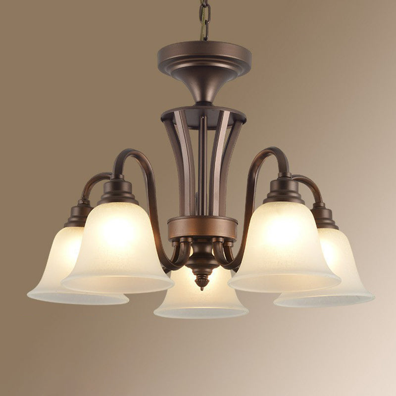 Traditional Bell Frost Glass Ceiling Lighting Chandelier In Brown - Perfect For Living Rooms