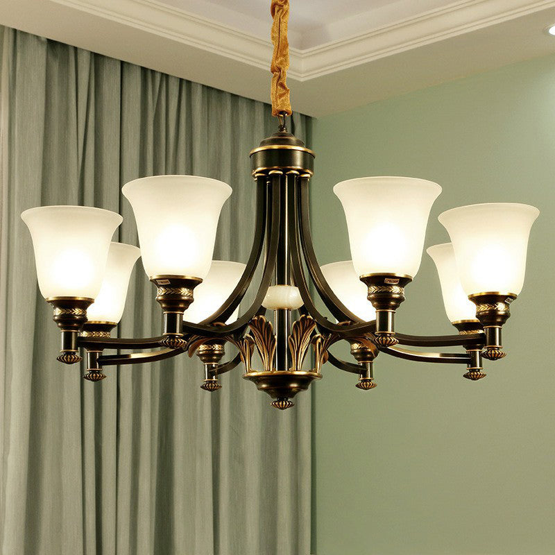 Vintage Flared Shade Chandelier Pendant Light With Cream Glass Ideal For Living Room And Hanging In