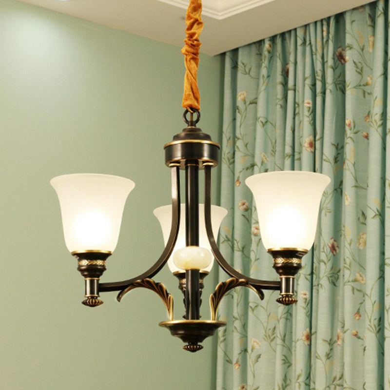 Vintage Flared Shade Chandelier Pendant Light With Cream Glass Ideal For Living Room And Hanging In