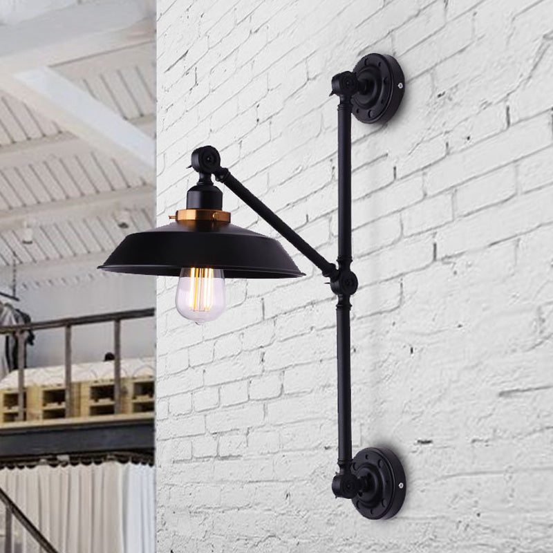 Industrial Metal Wall Lamp: Stylish Barn Shade Sconce Light Adjustable 1 Black 8/10 Width