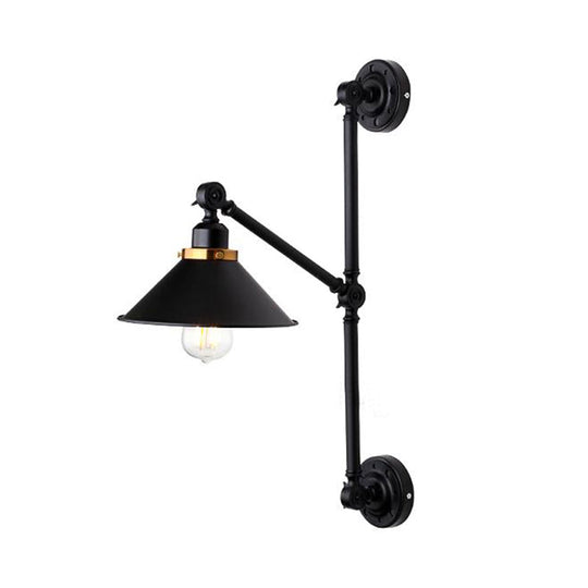 Industrial Metal Wall Lamp: Stylish Barn Shade Sconce Light Adjustable 1 Black 8/10 Width