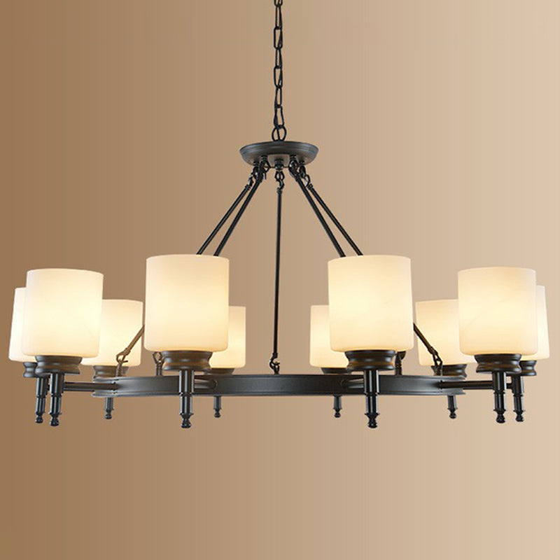 Opal Glass Pendant Chandelier Light For Retro Living Room Décor 10 / Black