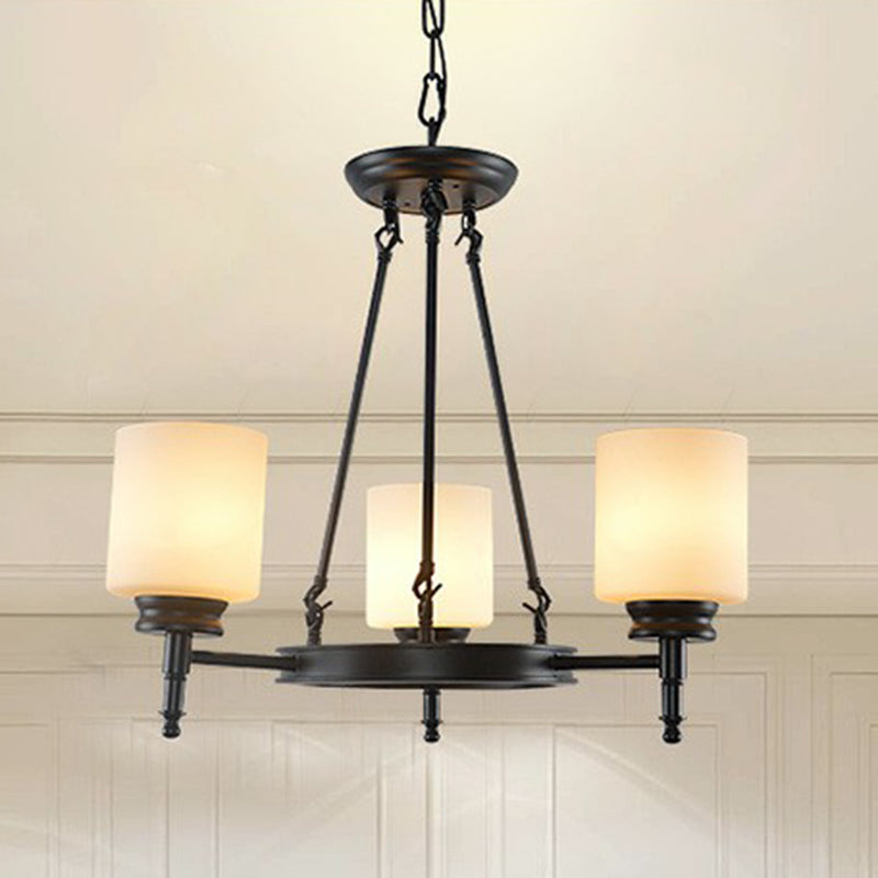 Opal Glass Pendant Chandelier Light For Retro Living Room Décor 3 / Black