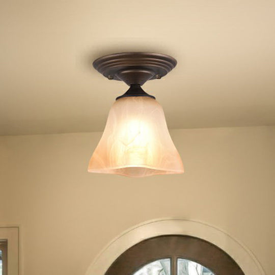 Amber Glass Bell Ceiling Light: Classic Semi-Flush Single Fixture For Living Room