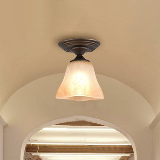 Amber Glass Bell Ceiling Light: Classic Semi-Flush Single Fixture For Living Room