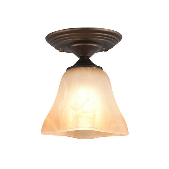 Amber Glass Bell Ceiling Light: Classic Semi-Flush Single Fixture For Living Room