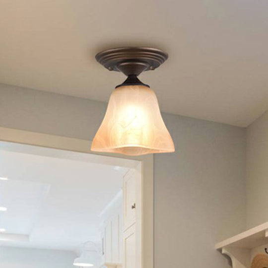 Amber Glass Bell Ceiling Light: Classic Semi-Flush Single Fixture For Living Room