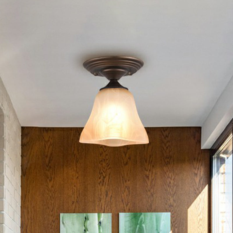 Amber Glass Bell Ceiling Light: Classic Semi-Flush Single Fixture For Living Room