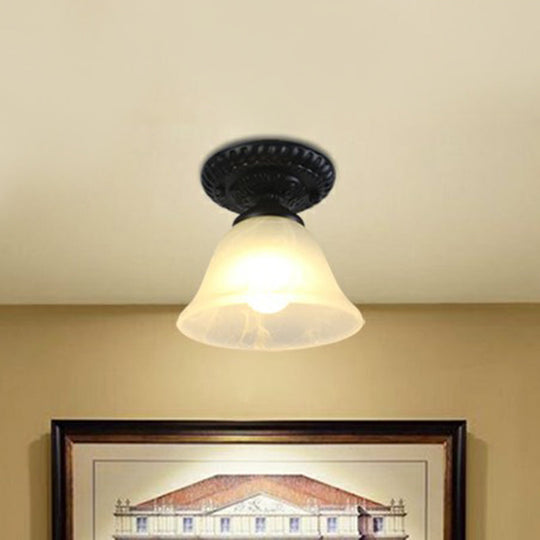 Traditional Black Bell Semi Flush Ceiling Light Fixture with Frosted Glass - 1-Light