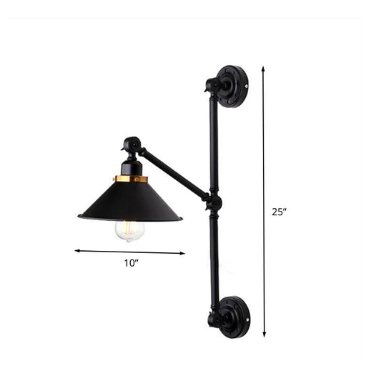 Industrial Metal Wall Lamp: Stylish Barn Shade Sconce Light Adjustable 1 Black 8/10 Width