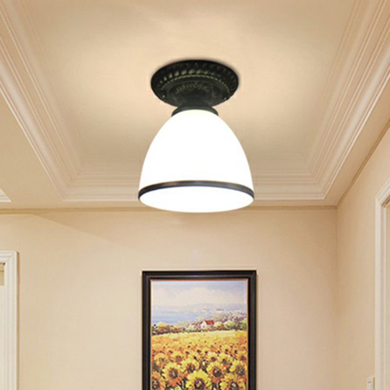 Traditional Black Bell Semi Flush Ceiling Light Fixture with Frosted Glass - 1-Light