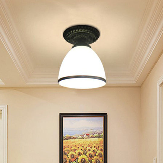 Traditional Black Bell Semi Flush Ceiling Light Fixture With Frosted Glass - 1-Light / B