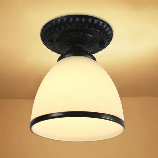 Traditional Black Bell Semi Flush Ceiling Light Fixture with Frosted Glass - 1-Light