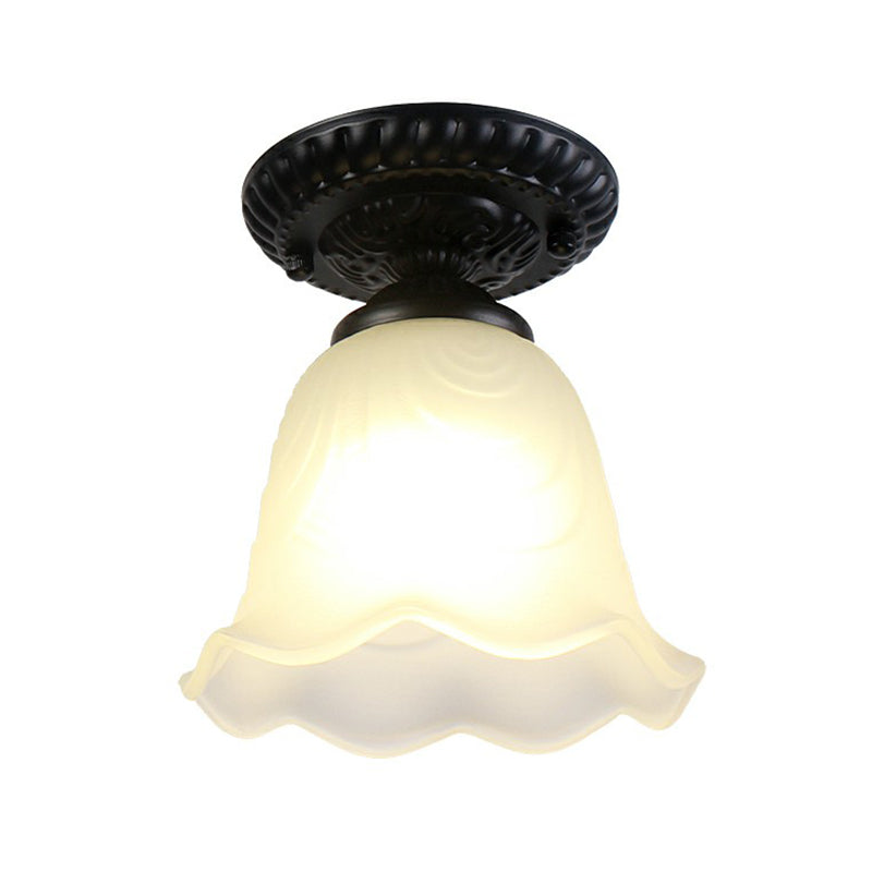 Traditional Black Bell Semi Flush Ceiling Light Fixture with Frosted Glass - 1-Light