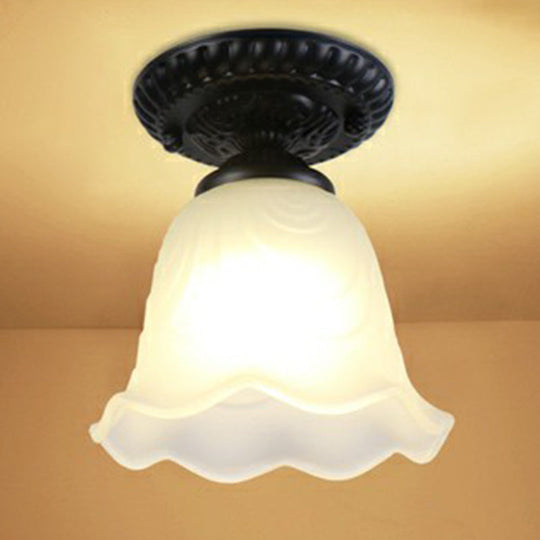 Traditional Black Bell Semi Flush Ceiling Light Fixture with Frosted Glass - 1-Light