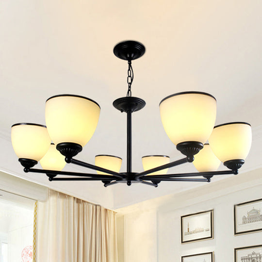 Retro Semi Flush Mount Metallic Ceiling Light with Black Finish and Bell Cream Glass Shade for Bedroom