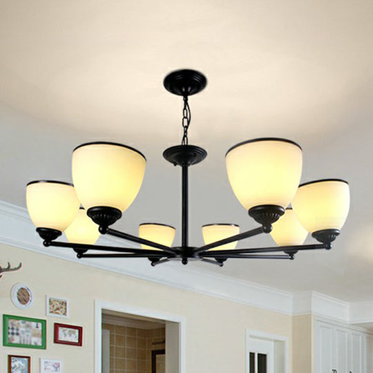 Retro Semi Flush Mount Metallic Ceiling Light with Black Finish and Bell Cream Glass Shade for Bedroom