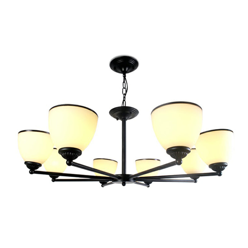 Retro Semi Flush Mount Metallic Ceiling Light with Black Finish and Bell Cream Glass Shade for Bedroom