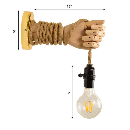 Bulb Rope Sconce Industrial Lighting: Single Wall Mounted Lamp In Black/Beige Handcrafted Design