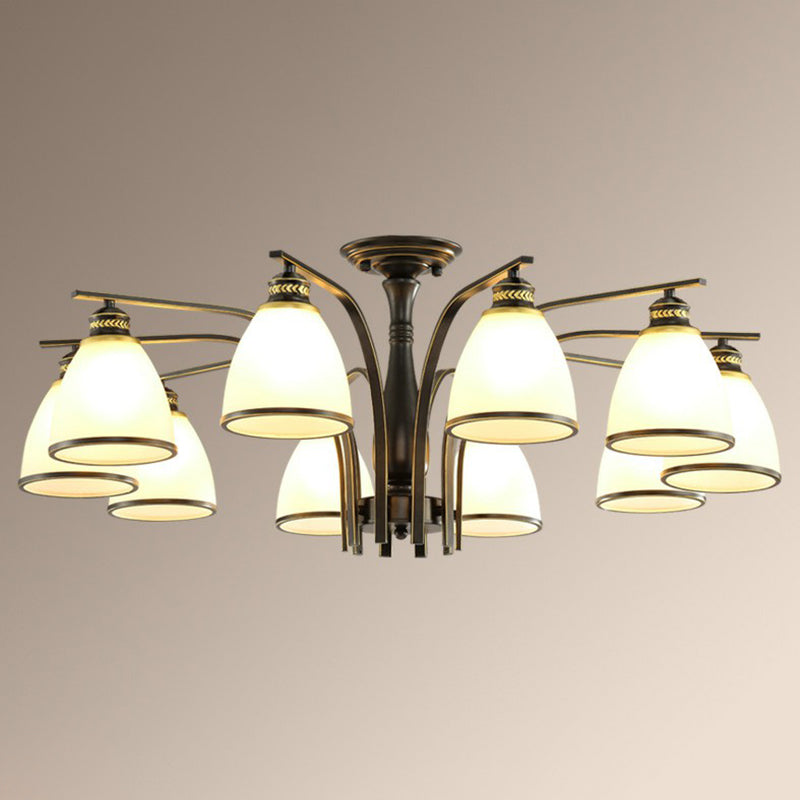 Rustic Semi Flush Glass Chandelier For Living Room 10 / Black