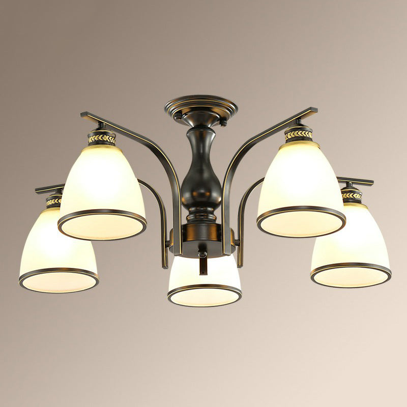 Rustic Semi Flush Glass Chandelier For Living Room 5 / Black