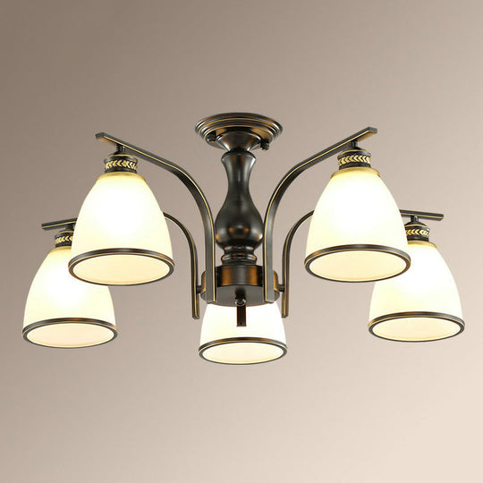 Rustic Semi Flush Glass Chandelier For Living Room 5 / Black