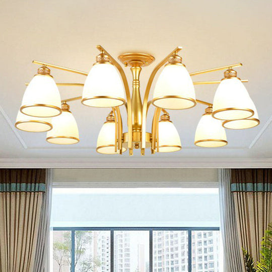 Rustic Semi Flush Glass Chandelier For Living Room 10 / Gold