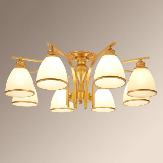 Rustic Semi Flush Glass Chandelier For Living Room 8 / Gold