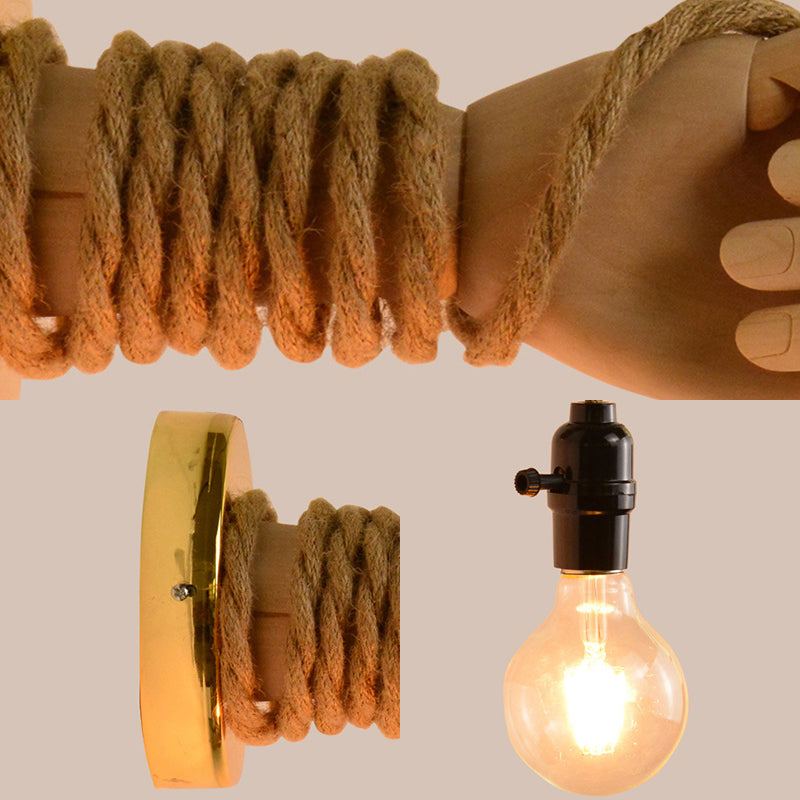 Bulb Rope Sconce Industrial Lighting: Single Wall Mounted Lamp In Black/Beige Handcrafted Design