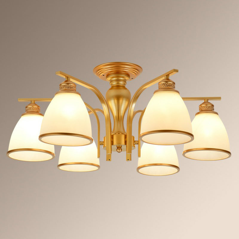 Rustic Semi Flush Glass Chandelier For Living Room 6 / Gold