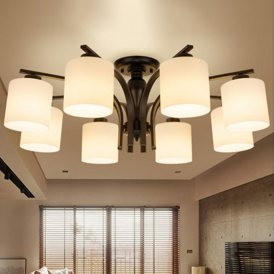 Opal Glass Semi Flush Mount Ceiling Chandelier - Classic Cylinder Design in Elegant Black