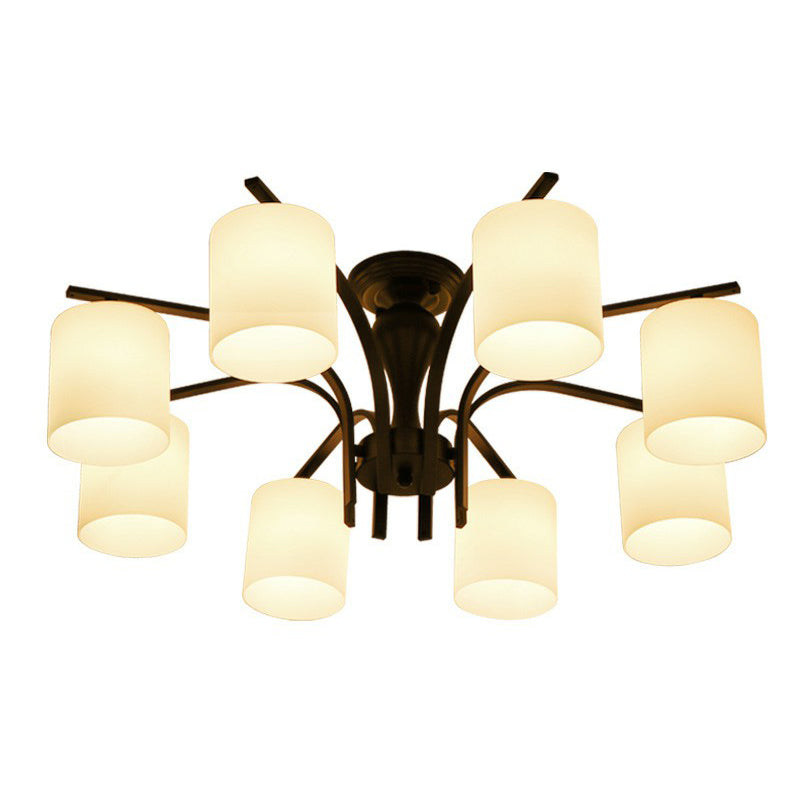 Opal Glass Semi Flush Mount Ceiling Chandelier - Classic Cylinder Design in Elegant Black