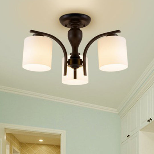 Opal Glass Semi Flush Mount Ceiling Chandelier - Classic Cylinder Design in Elegant Black