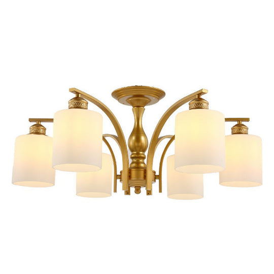 Vintage Metallic Branch Flush Mount Light With Cream Glass Shade - Perfect For Living Room