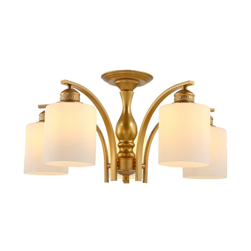 Vintage Metallic Branch Flush Mount Light with Cream Glass Shade - Perfect for Living Room Chandelier