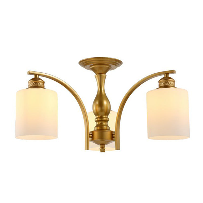 Vintage Metallic Branch Flush Mount Light With Cream Glass Shade - Perfect For Living Room