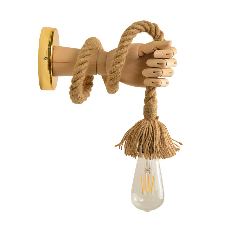 Bulb Rope Sconce Industrial Lighting: Single Wall Mounted Lamp In Black/Beige Handcrafted Design