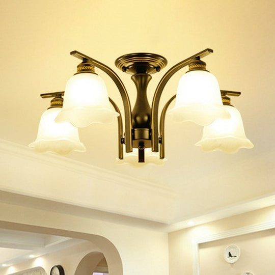 Rustic Ruffled Semi Flush Cream Glass Chandelier - Stylish Ceiling Light for Living Room