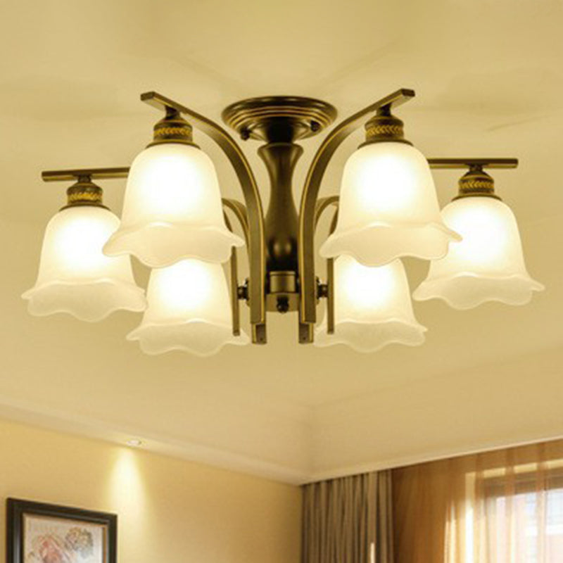 Rustic Ruffled Semi Flush Cream Glass Chandelier - Stylish Ceiling Light for Living Room