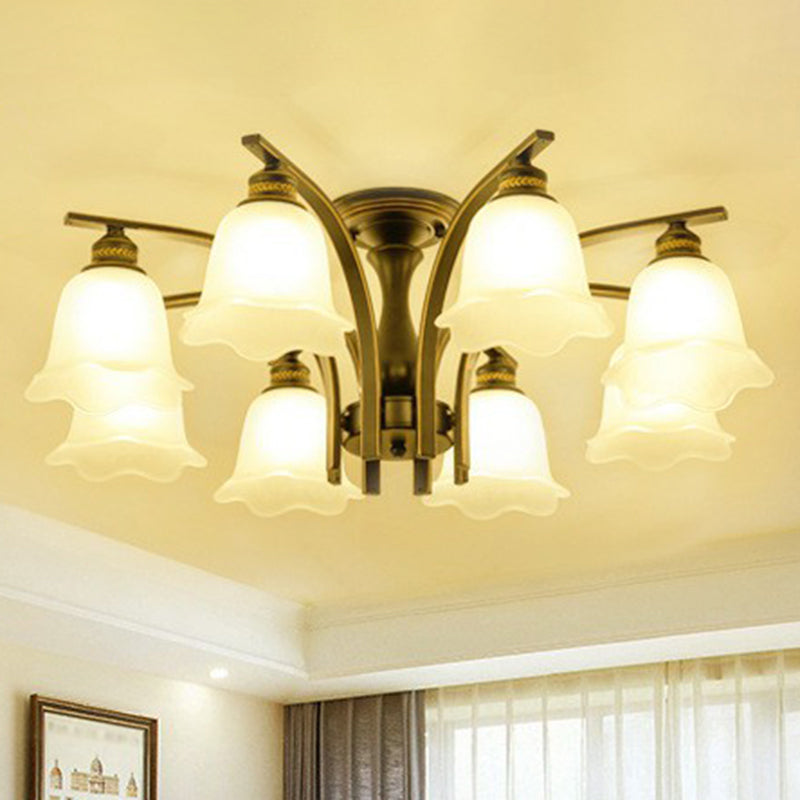 Rustic Ruffled Semi Flush Cream Glass Chandelier - Stylish Ceiling Light for Living Room