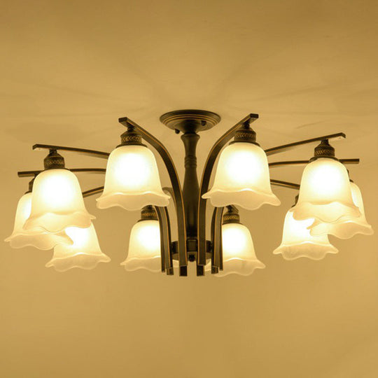 Rustic Ruffled Semi Flush Cream Glass Chandelier - Stylish Ceiling Light for Living Room