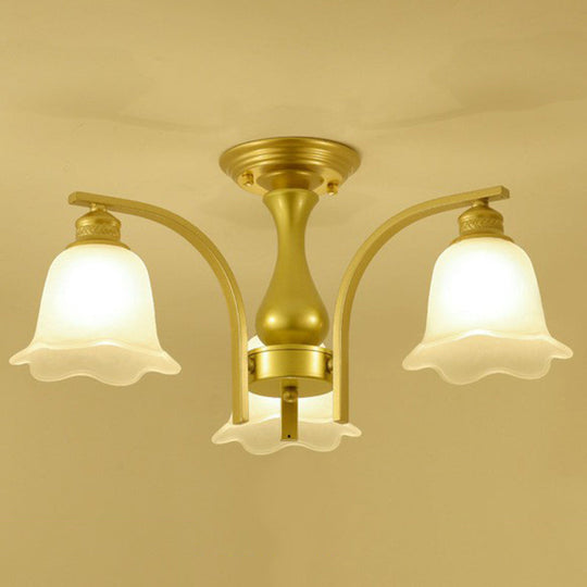 Rustic Ruffled Semi Flush Cream Glass Chandelier - Stylish Ceiling Light For Living Room 3 / Gold