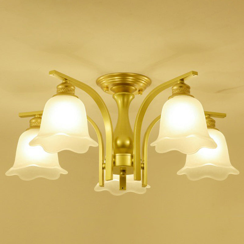 Rustic Ruffled Semi Flush Cream Glass Chandelier - Stylish Ceiling Light for Living Room