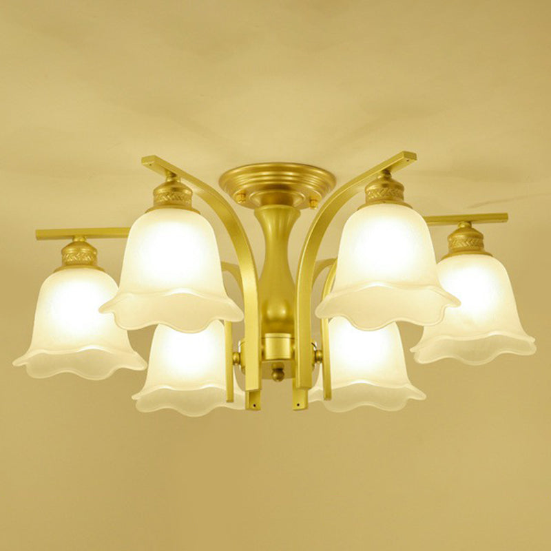 Rustic Ruffled Semi Flush Cream Glass Chandelier - Stylish Ceiling Light for Living Room