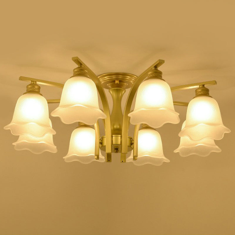 Rustic Ruffled Semi Flush Cream Glass Chandelier - Stylish Ceiling Light for Living Room