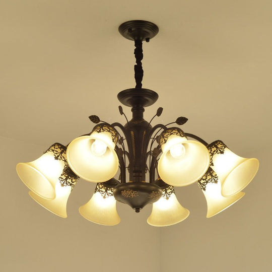 Classic Black Glass Chandelier Light For Living Room - Flared Shade Beige Pendant Ceiling 8 /