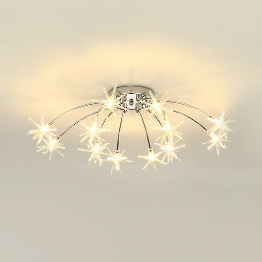 Contemporary Metal Semi Flush Mount Firework-Shaped Ceiling Light with LED Lights - Chrome/Gold Finish - 12/15/21 Lights