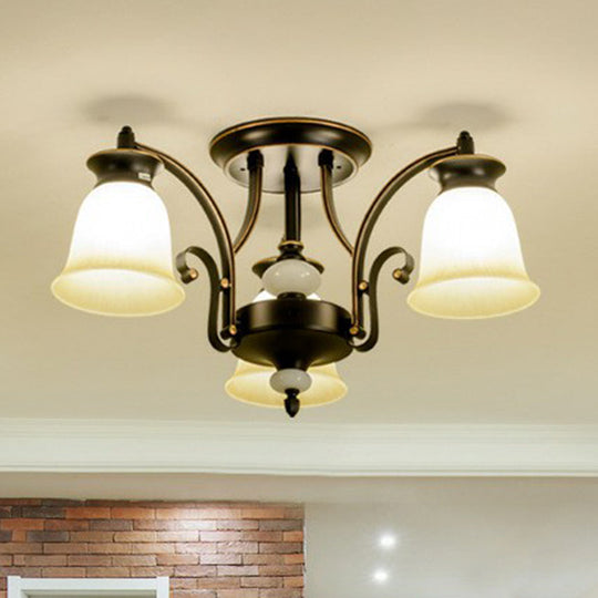 Retro Beige Glass Flared Semi Flush Light for Dining Room