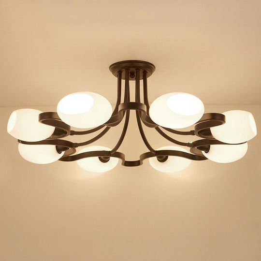 Rustic Cream Glass Semi-Flush Mount Chandelier - Stylish Black Lighting For Living Room 8 /