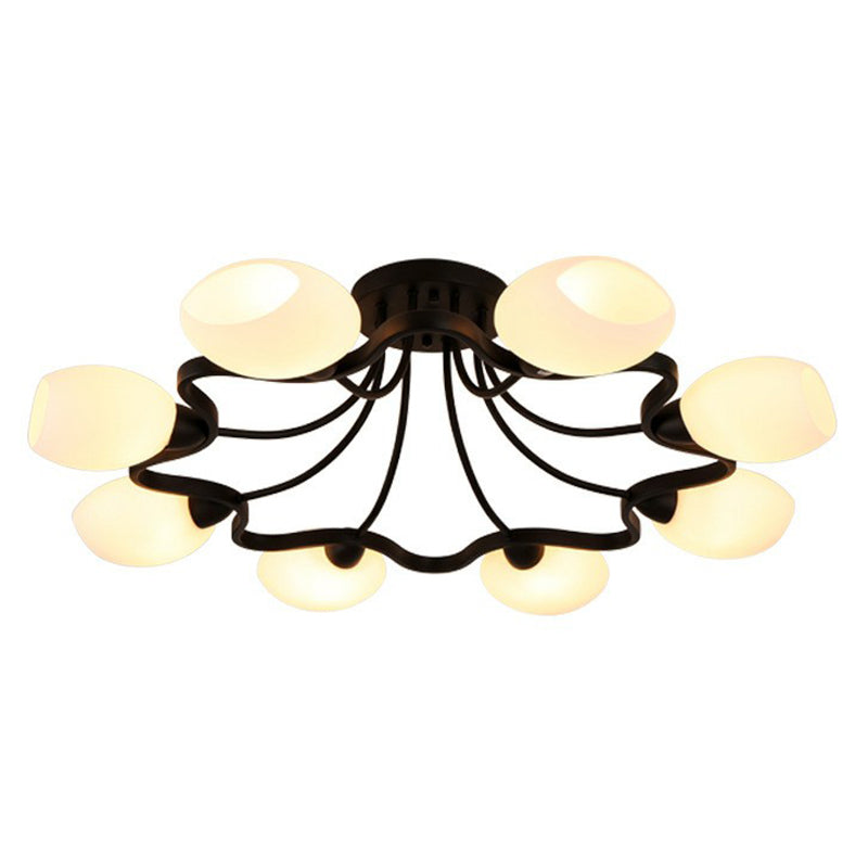 Rustic Cream Glass Semi-Flush Mount Chandelier - Stylish Black Lighting for Living Room